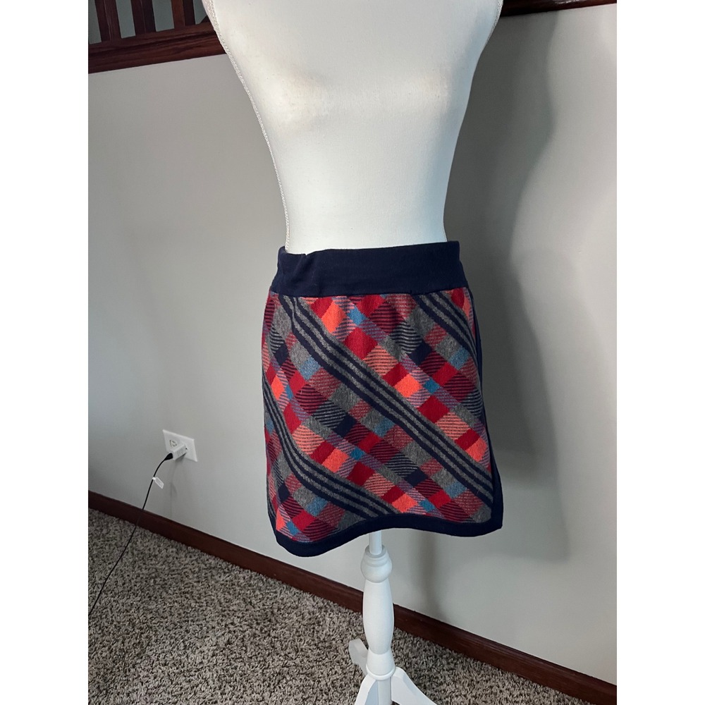 Title Nine Women Red Navy Plaid Knit Mini Sweater Skirt Small 180962 F/H 19